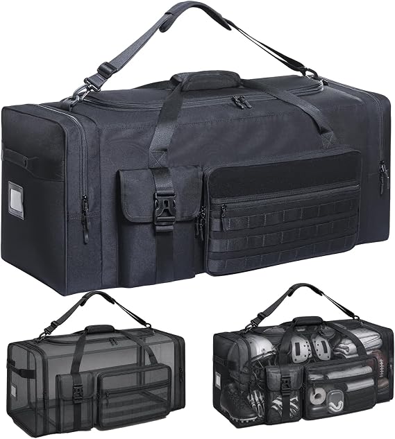 100L Sports Duffel Bag, 32-Inch Football Gear Bag for Helmet & Pads, Black