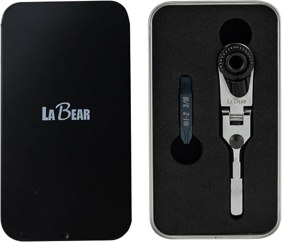 LABEAR - Flat End Flex Head EDC Ratchet Wrench Set, 180 Folding Ratchet Driver, CR-V Steel Pocket Screwdriver Accessory Compatible with Leatherman Multitools Flat Bit Adapters
