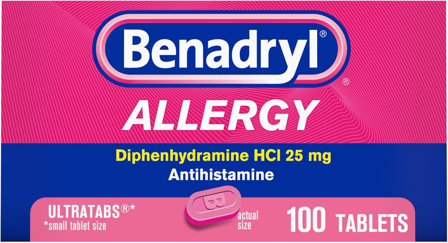 Benadryl Ultratabs Antihistamine Allergy Relief Medicine, Diphenhydramine HCl Tablets for Relief of Cold & Allergy Symptoms Such as Sneezing,