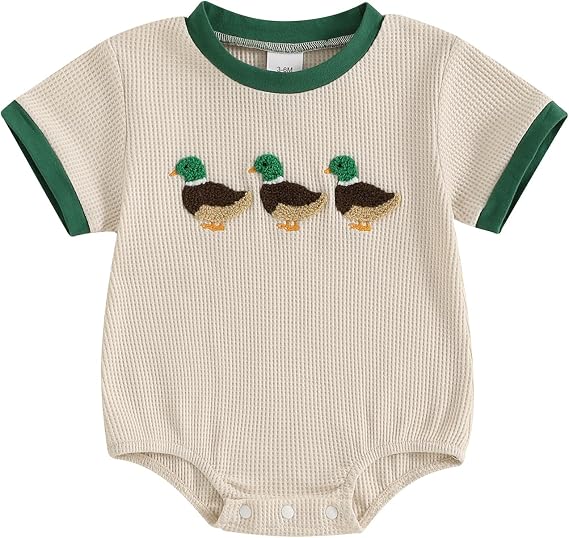 FIOMVA Baby Boy Girl Farm Outfit Embroidery Onesie Bubble Romper Short Sleeve Bodysuit Shirt Newborn Summer Clothes