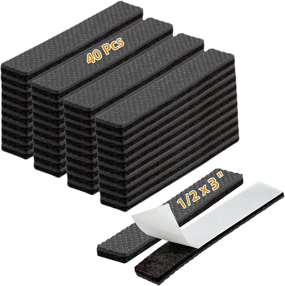 Non Slip Furniture Pads 1/2" x 3" Rubber Strips Self Adhesive Furniture Grippers Chair Leg Pads Rubber Chair Feet Anti Scratches Non Skid Furniture Pad Floor Protectors, 40 Pcs Rectangle