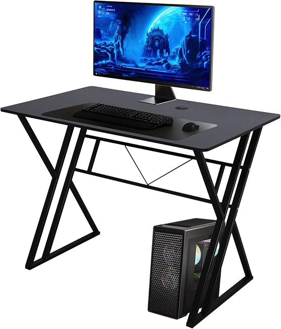 40" Gaming Desk, Computer Desk Ergonomic Computer Table with Dual K-Shaped Steel Legs, Small Office Desk, Sturdy PC Workstation Desk for Home Office with with Cable Holes 100cm