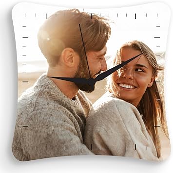 CanvasChamp Personalized Clock with Picture - Custom Non-Ticking Wall Clock for Kitchen, Christmas Curved Square, 8" x 8"