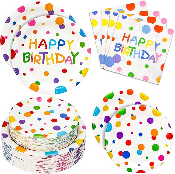 180PCS Happy Birthday Plates and Napkins Party Supplies,Serves 60
