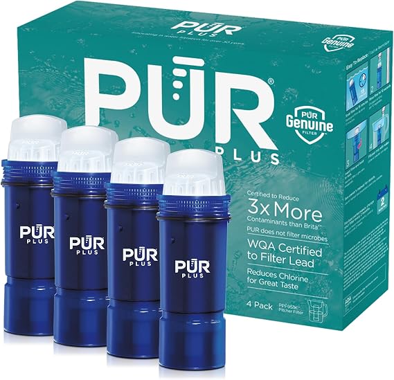 PUR PLUS Water Pitcher Replacement Filter with Lead Reduction (4 Pack), Blue Compatible with all PUR Pitcher and Dispenser Filtration Systems