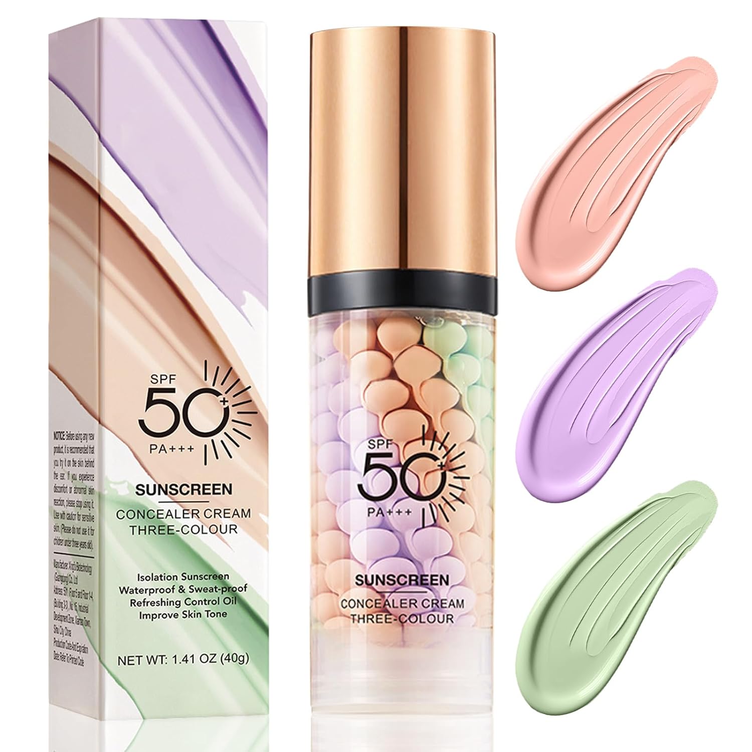 Three Colours Concealer Primer Makeup Facial Colour Corrector Foundation Face Isolation Cream Long-Lasting Make-Up Moisturising and Soothing Brightens Skin Tone