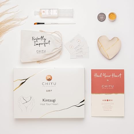 CHIYU Kintsugi kit - Heal Your Heart - Gold Glue - Includes Ceramic Heart - Gift Box - Kintsugi Repair Kit - Ivory