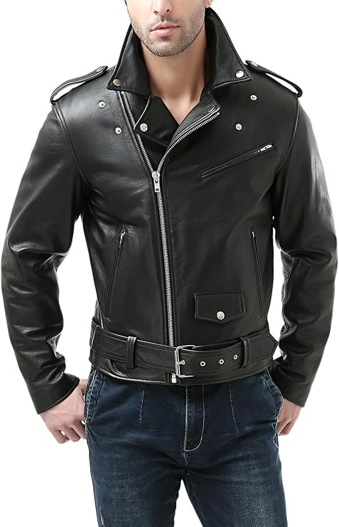 BGSD Men Classic Cowhide Leather Motorcycle Jacket (Also available in Big and Tall)