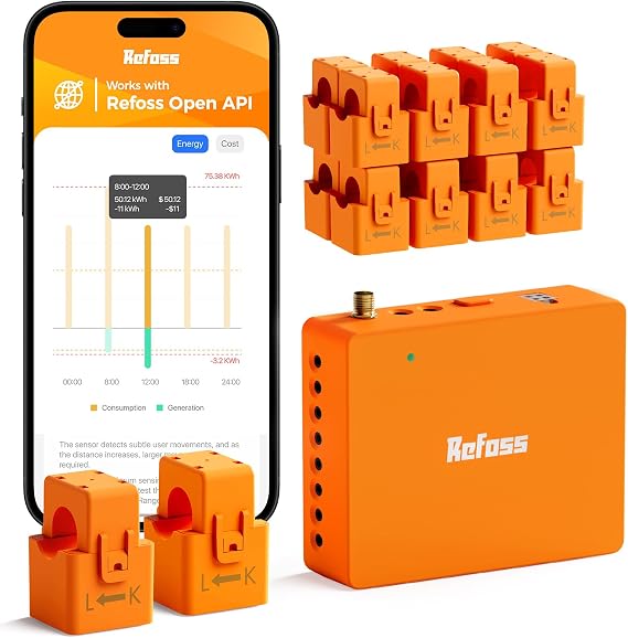 Refoss Smart Home Energy Monitor with 16 60A Circuit Sensor, Local Control | Real-Time Power Usage Monitor with Native Open API, Home Assistant, Electricity Cost Tracking, Solar Metering, ETL Certified