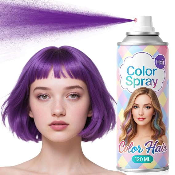 Temporary Purple Hair Color Spray 1-Day Washable Hair Color for Women Kids Men, Bold Hair Spray for Halloween, Cosplay, Costumes, Parties, Festivals, Crazy Hair Day, DIY Hair Looks