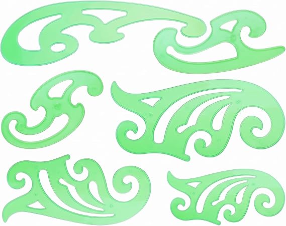 TecUnite 6 Pcs French Curve Rulers Set, Clear Green Plastic Templates
