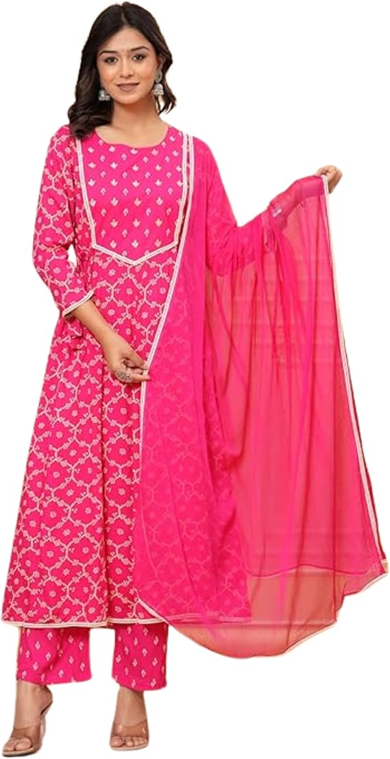 Embroidered Anarkali Kurta set with Dupatta In Rayon fabric Indian Tunic Dress Ethnic Wear Collection For Women 