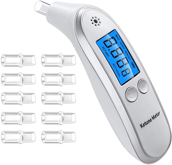 Portable Ketosis Meter - Digital Ketone Breath Tester Professional, Ketosis Breath Analyzer with 10 Mouthpieces | Monitors Acetone & Ketones in Breath