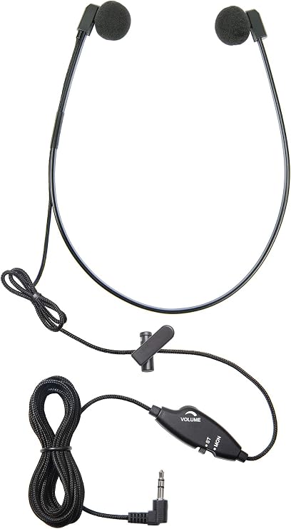 ECS WordHear-O 3.5mm Transcription Headset with in-line Stereo/Mono & Volume, Under Chin, 10' Cord, Clothing Clip, 3 Extra Pair Ear sponges, Compatible with Computer & transcribers with a 3.5mm Jack