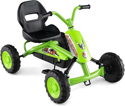 Costzon Go Kart for Kids, 4 Wheel Toddler Ride On Pedal Car with Steering Handlebars, Adjustable Seat, Outdoor Off-Road Racer Kiddie Cart, Toy Car Gift for Boys Girls Aged 3+ (Green)