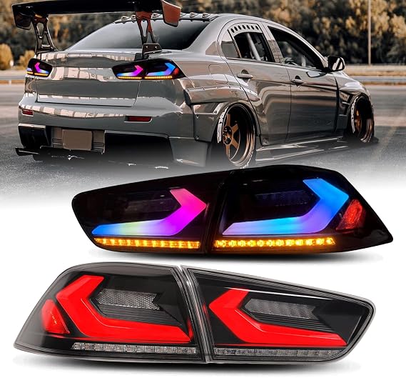 HCMOTIONZ LED Car Rear Light For Mitsubishi For Lancer For EVO X 2008-2018 Start-up Animation Sequential Turn Signals/LED Brake Passenger & Driver Side (T2 RGB)