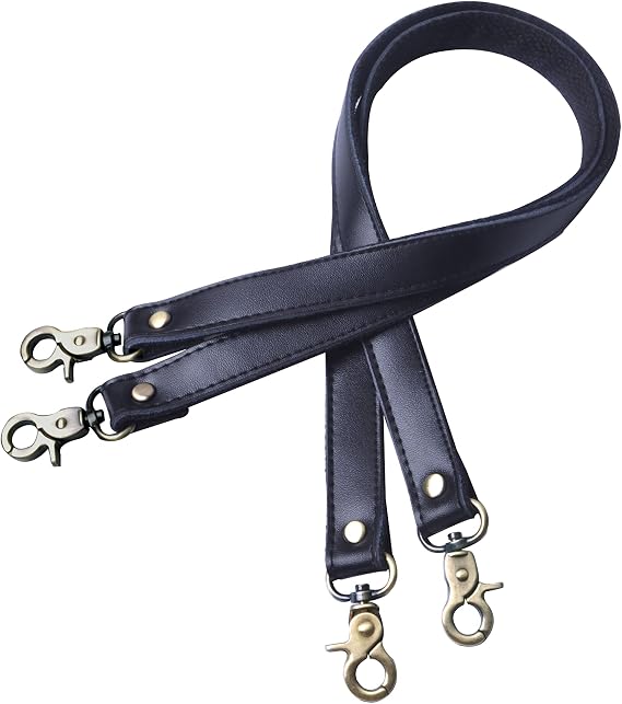 Wento Leather Purses Straps, Lobster Hook, Black, 24'' Length, 0.78'' Width, Real Leather Sewing Canvas Backing, Replacement Purse Straps