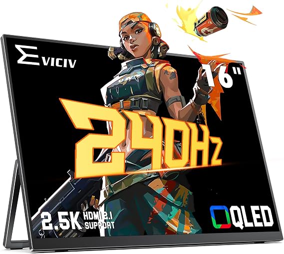 EVICIV 16" 240Hz QLED Portable Monitor, 2.5K for Laptop/PC/Game Console