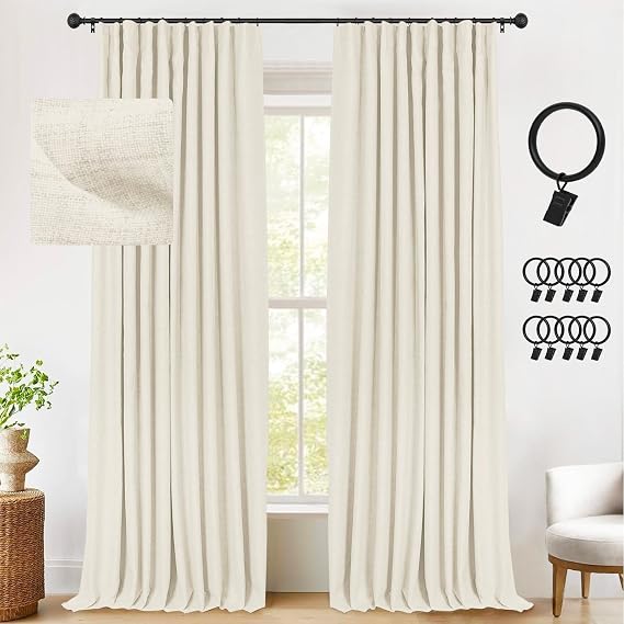 INOVADAY Thermal Sliding Door Curtains 100% Blackout Curtains for Bedroom, Sliding Glass Door Drapes Extra Wide for Patio Linen Textured Farmhouse Window Treatment, Light Cream, 1 Panel, W50xL90