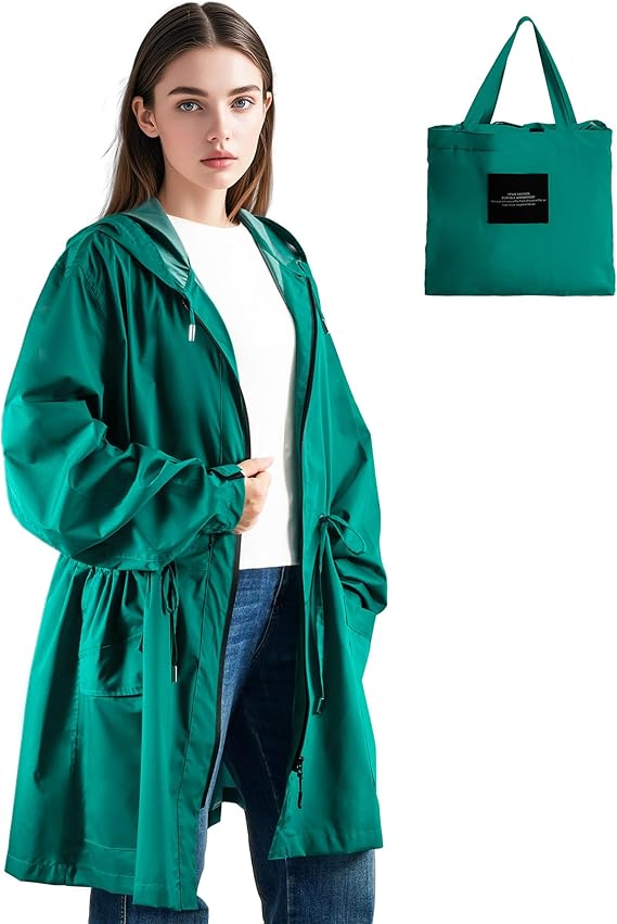 LAMA Women Lightweight Rain Jacket with Hooded, Waterproof Rain Coat with Big Pocket, Windproof Windbreaker Jacket