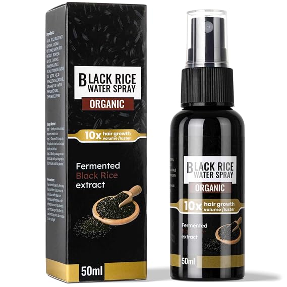 Rice Water for Hair Growth -Black Rice Water Hair Growth Spray for Thinning Hair and Hair Loss, All Natural Vegan Leave in Conditioner Spray Hair Care Products for Women & Men (1.7Fl.Oz)
