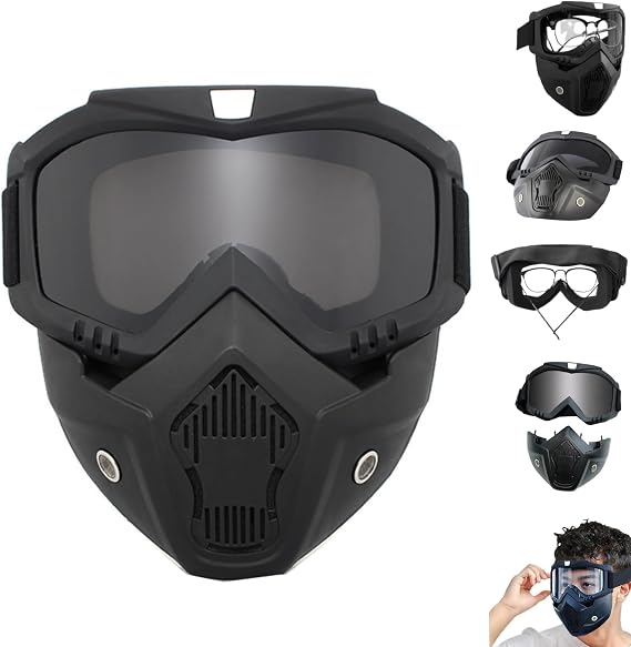 Detachable Full Face Goggle Mask for Riding and Cutting,Mask with Detachable Goggles, Motorcycle Helmet Riding Goggles Glasses with Removable Face Mask