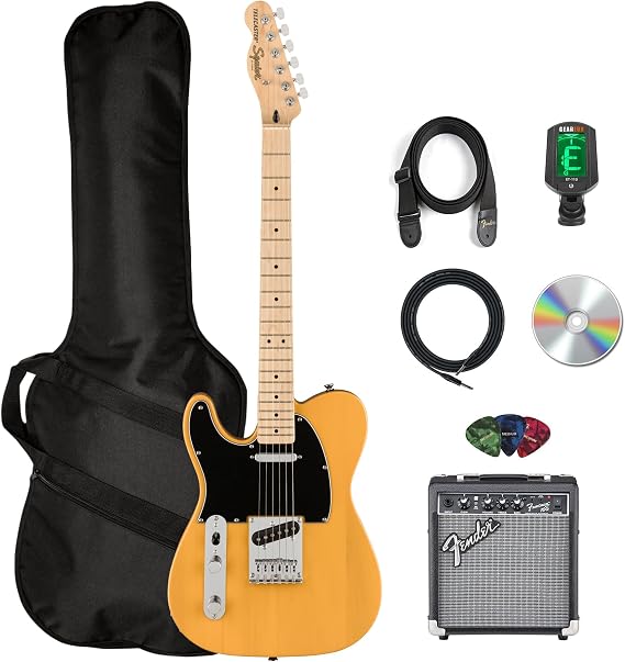 Fender Affinity Series Telecaster, Left Handed - Butterscotch Blonde Bundle with Frontman 10G Amplifier, Gig Bag, Tuner, Instrument Cable, Strap, Picks, and Austin Bazaar Instructional DVD