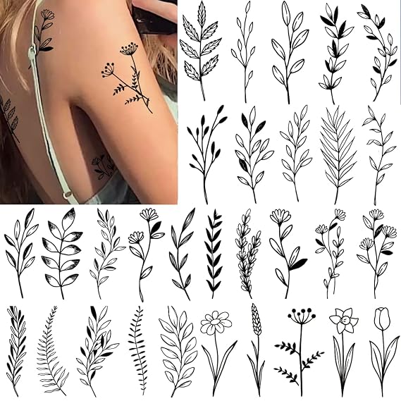 Tazimi 12 Sheets Black Flower Temporary Tattoos for Women Girls
