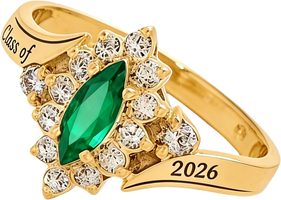 Class Ring for Women High School, 925 Sterling Silver College Graduation Rings, Personalized Women's Birthstone Rings, Senior Class of 2026 Ring Jewelry Gift Customizable