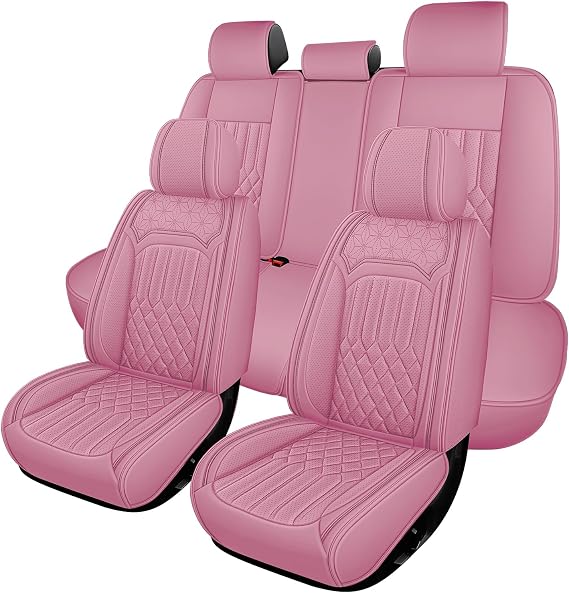 Car Seat Covers for VW/Volkswagen ID.4 ID4 2021-2025 2026,5 Seats Full Set Breathable Nappa Leather Seat Cover Waterproof Seat Protectors, Airbag Compatible Automotive Seat Covers(Pink)