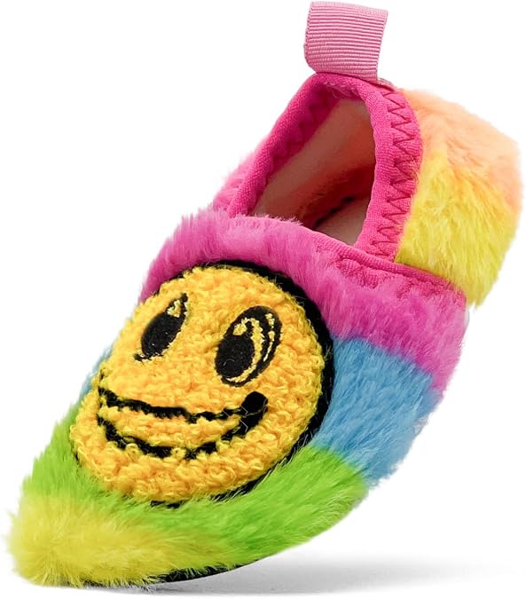 sharllen Smile Face Slippers Kids Girls Boys Plush Cute Warm Soft Happy Face Socks Shoes Fuzzy Cozy Non-Slip Toddler Slide Slippers for Little Big Kids
