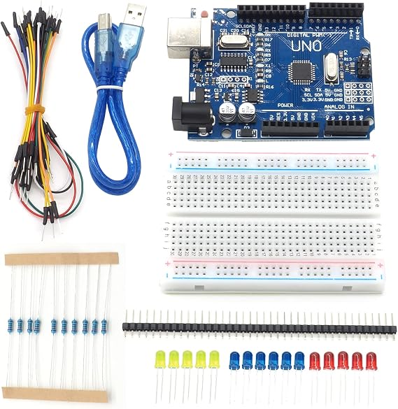 Arduino UNO R3 UNO Compatible Board MEGA328P CH340G Breadboard LED USB Cable Jumper Wire Resistor Resin Case Electronic Craft Experiment Kit