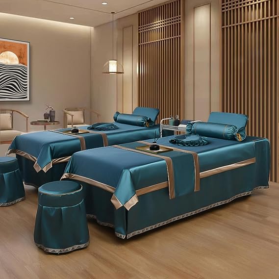 MIPOPS 4-Piece Microfiber Massage Bed Sheet Soft Massage Table Sheet, All-Round Wrap Salon Couch Sheet, Washable Massage Bed Sheet for Beauty Salon(D,190x75cm(75x30inch))