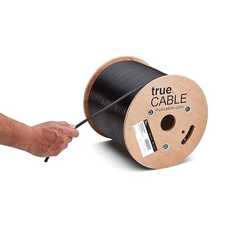 TRUE CABLE Cat6A Direct Burial Bulk Ethernet Cable, Shielded F/UTP, 500ft, Black, Waterproof, Outdoor OSP Jacket, 23AWG Solid Bare Copper, 750MHz, PoE++ 100W