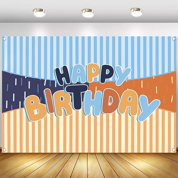 Cartoon Blue and Orange Birthday Party Backdrop-5x3ft Photography Party Banner for Baby Shower Boy Girl Birthday Party Home Decor