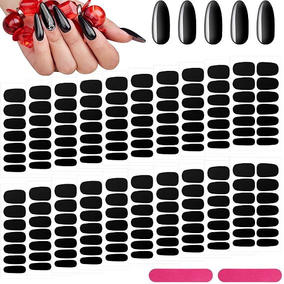 Maitys 20 Sheets 280 Pieces Black Nail Wraps Self Adhesive Full Cover Nail Polish Stickers False Decals Manicure Stickers for Girls Women(Cool Style)