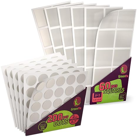 GreenFix Double Sided Sticky Dots 200PCs + Mounting Squares 30PCs Bundle