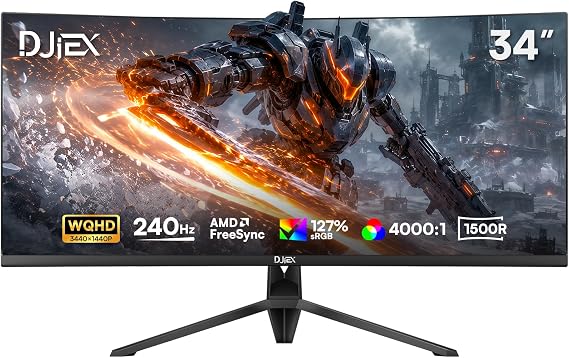 34" 240Hz Curved Gaming Monitor WQHD 3440x1440 21:9 Ultra Wide Computer Monitor 1500R VA Panel 127% sRGB HDR10 FreeSync HDMI DisplayPort VESA Gaming Business