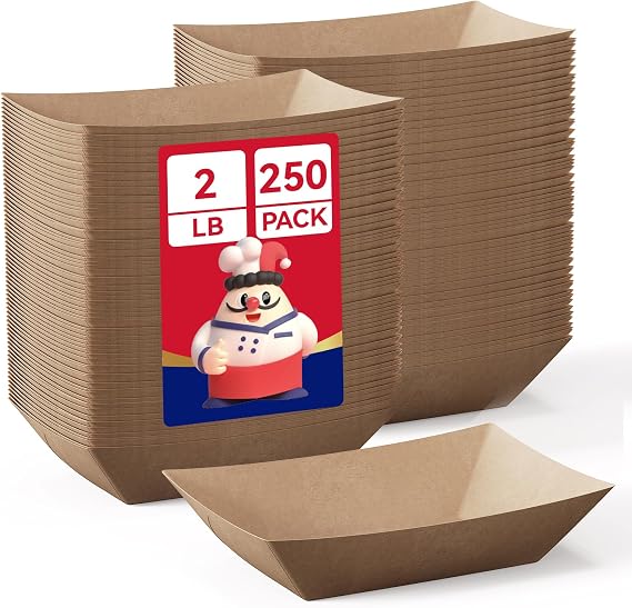 JOLLY CHEF 2lb Paper Food Trays 250 Pack Disposable Paper Boat Serving Boat