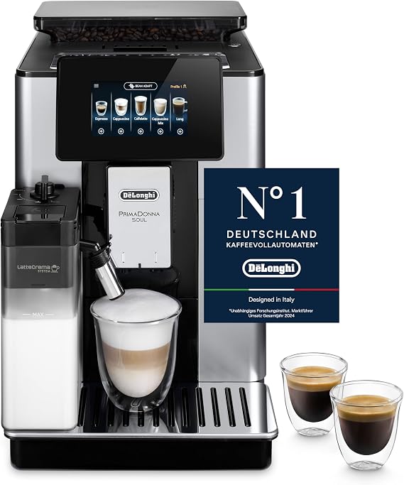 De'Longhi PrimaDonna Soul Perfetto ECAM 612.55.SB tam otomatik kahve makinesi, LatteCrema süt sistemi ve Bean Adapt teknolojisi, 18 tarif (Türkçe olmayabilir), renkli ekran uygulaması kontrolü, [Enerji Sınıfı A]
