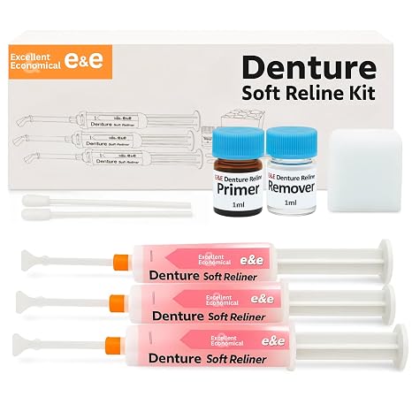 E&E Fast Set Pro Denture Soft Reline Kit for Upper and Lower Dentures