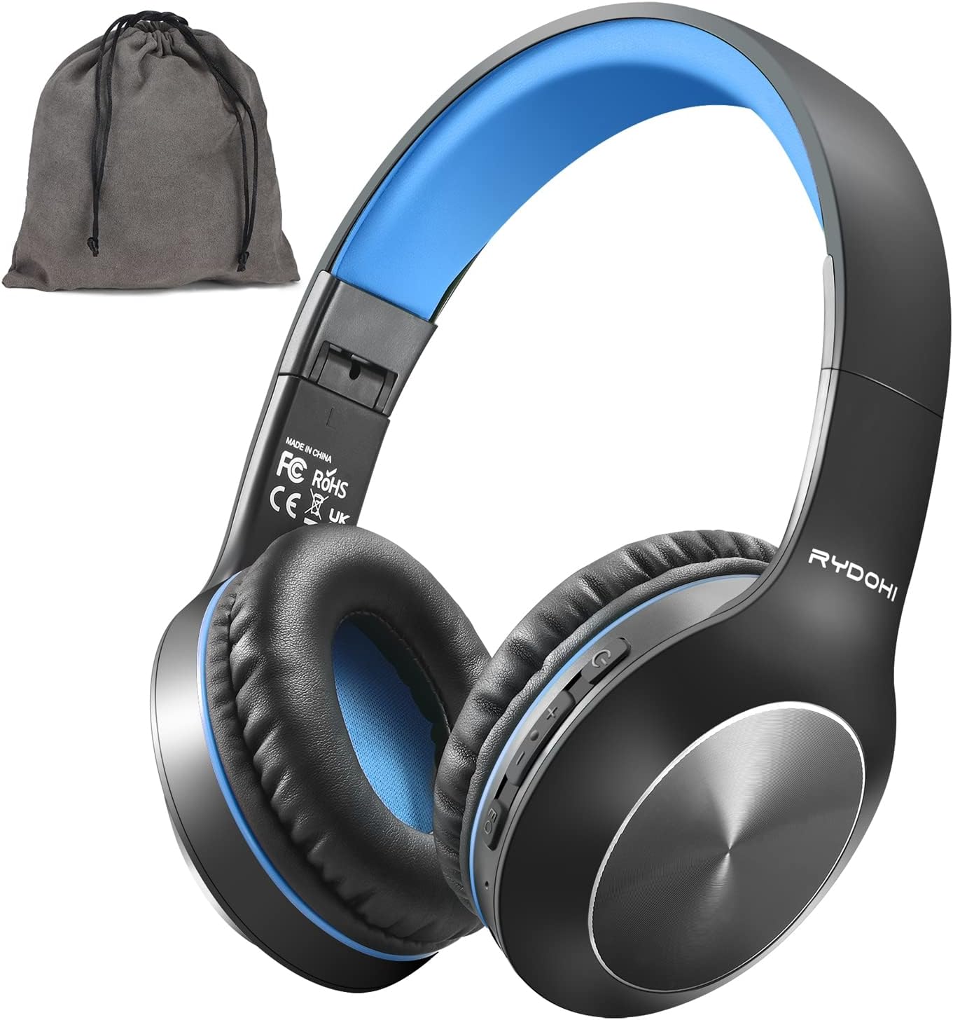 Bluetooth Headphones Over Ear, 68H Playtime and 3 EQ Music Modes Wireless Headphones with MicrophoneDeep Bass, HiFi Stereo Foldable Lightweight Headset for PC Home Travel Office BLACK-BLUE
