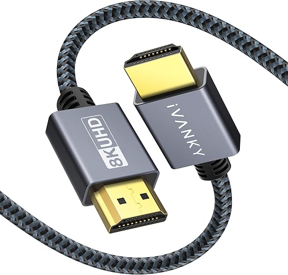 IVANKY 8K HDMI Cable 6.6 FT, High Speed 48Gbps HDMI 2.1 Cable, Supoort 4K@120Hz 8K@60Hz, HDR, 3D, HDCP 2.2&2.3, Braided HDMI Cord, 6ft Compatible with Roku TV/PS5/HDTV/Blu-ray