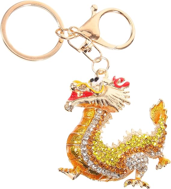 TENDYCOCO Chinese Dragon Keychain New Year Dragon Hanging Decoration Rhinestone Zodiac Fortune Wealth Health Success Good Luck Fengshui Ornament