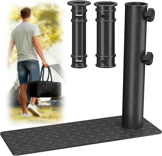 Heavy Duty Flag Pole Tire Mount Holder - Fits up to 1.97" Telescopic Poles - Portable Metal Wheelbase for RV, Truck, Tailgate & Camping - Black