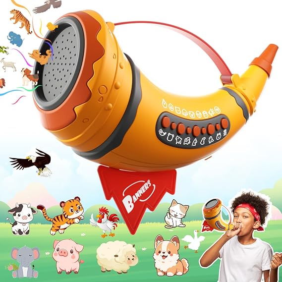 Animal Caller Toys for Kids Toddlers - 2 Modes, 30 Realistic Animal Sounds - Outdoor Discovery Play with 8" Horn and 5-Level Lights for Boys & Girls Ages 3+