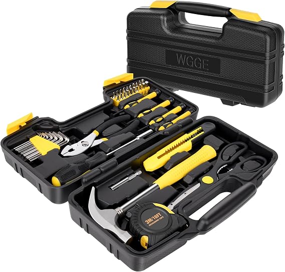 WGGE 39-Piece Home Tool Set/Hand Tool Set Durable Household Hand Tool Kit with Hammer, Screwdrivers, Pliers, Wrench, Hex Keys & More Compact Storage Case for Home Repairs, DIY & Maintenance