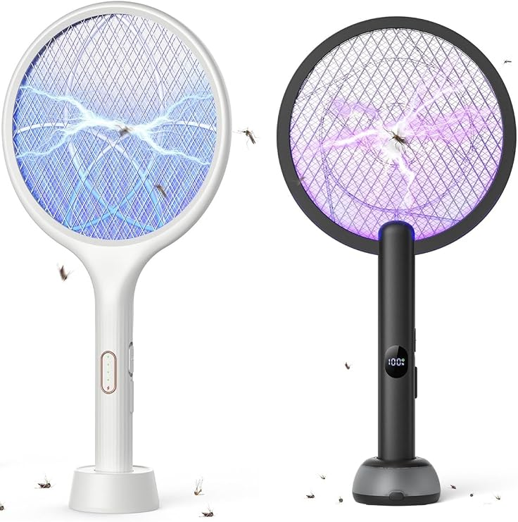 YISSVIC Electric Fly Swatter 4000V Bug Zapper Racket Dual Modes 2PCS with Purple Mosquito Light
