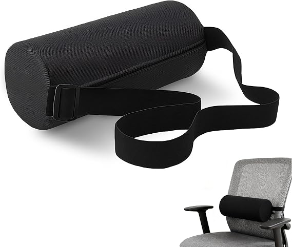 Lumbar Pillow, Length Memory Foam Ergonomic Black Support Roll Cushion