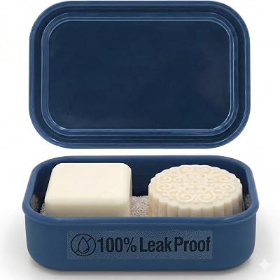 Enhanced Leak Proof Travel Soap Case, AIMAIAIMAI Silicone Soap Container with Draining Layer, Portable Bar Soap Holder for Bathroom, Camping, Gym, Easy to Clean Blue